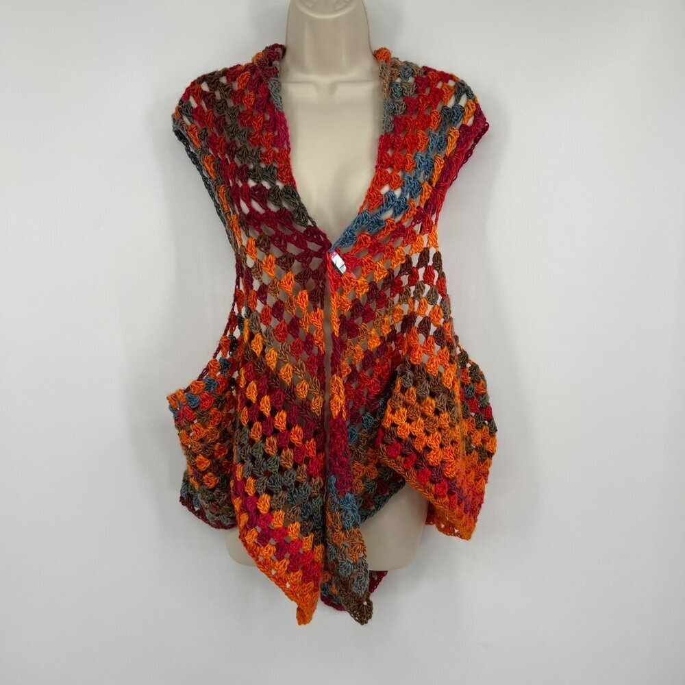 Crochet bohemian boho vest one size woman's vibrant medium large